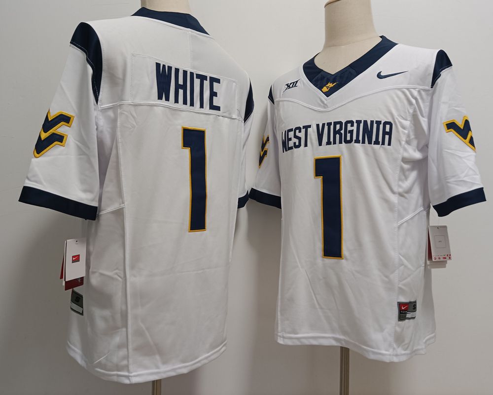 Men West Virginia Mountaineers 1 White White Nike 2025 NCAA Jersey